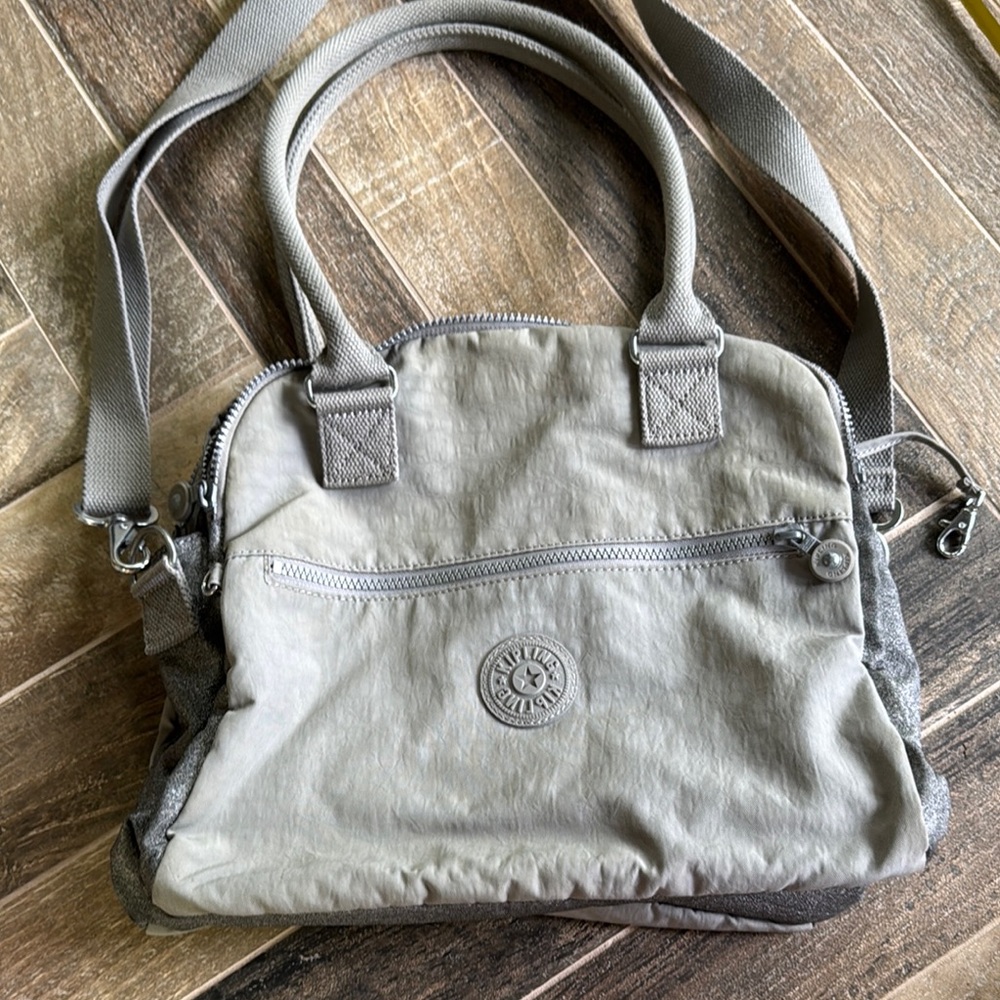 Kipling Light Gray Nylon Shoulder & Crossbody Bag